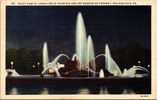Night View Logan Circle Fountain Art Museum Parkway Philadelphia PA Postcard PM