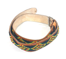 Beaded Leather Belt Sz 35 Western Colorful Tribal Handmade Vintage
