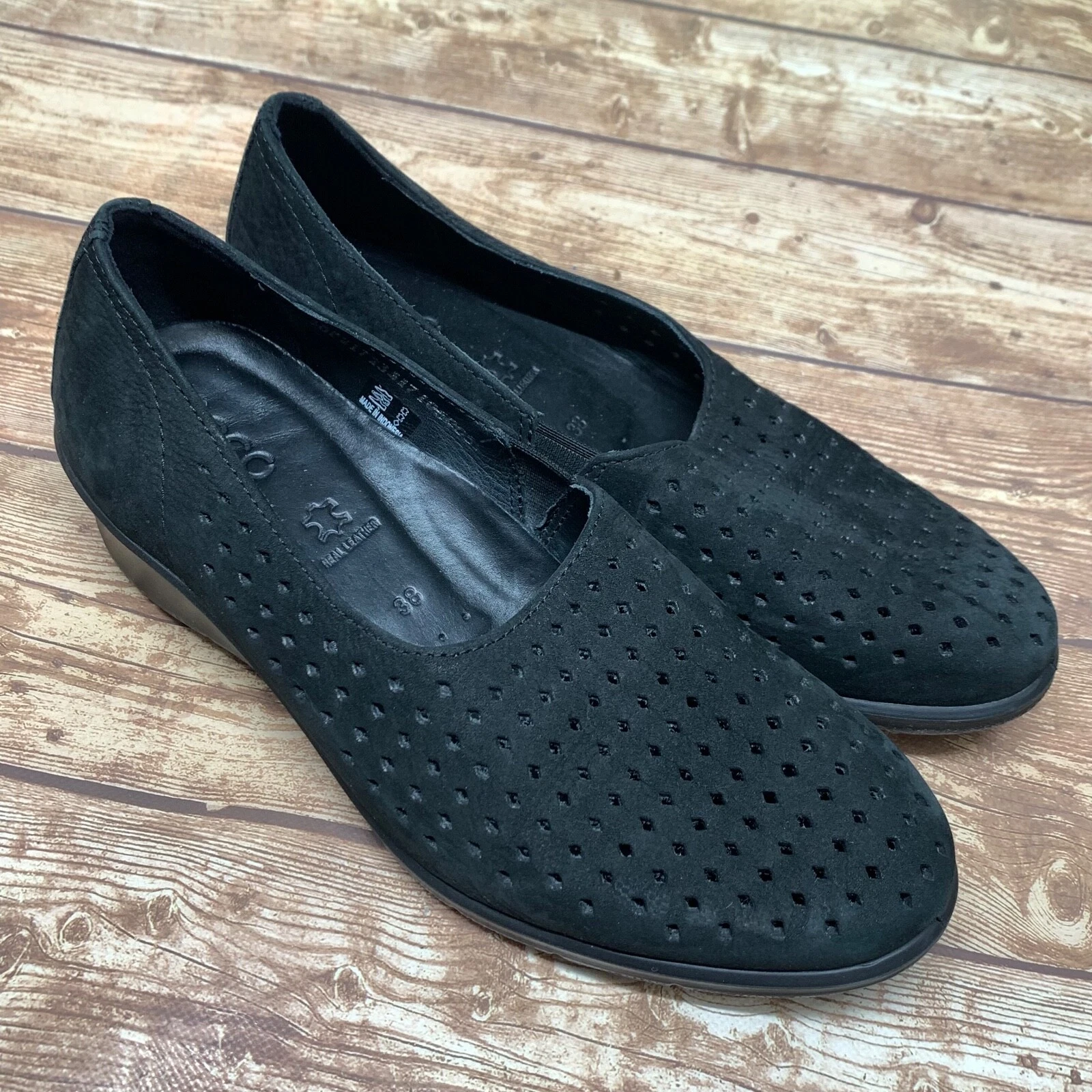 Mocassini ECCO Felicia donna taglia 38 (7 7 5) pelle traforata slip on zeppa