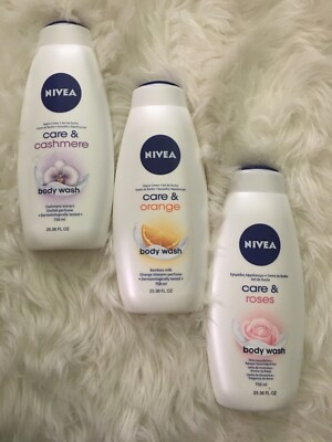 3 NIVEA EXTRA LARGE Care & Cashmere, Roses, Orange Body Wash XL 750 ml 25.36 oz
