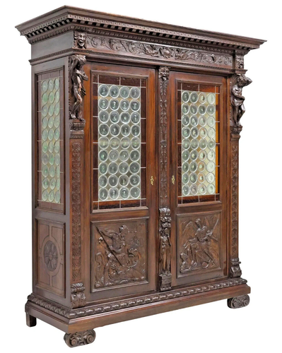 Antique Bookcase, Italian Renaissance Revival, Carved, Walnut, Early 1900s!!
