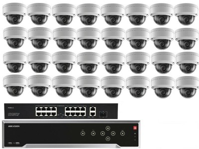 Hikvision 32 Channel 4K NVR w/ 32 x 4MP PoE Dome IP CCTV Camera System 8TB HDD