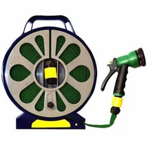 Tangle Free Garden Hosepipe Reel Spray Gun Attachment Flat Hose Pipe 50ft