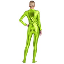Women Shiny Metallic Unitard Long Sleeve Catsuit Jumpsuit Bodystocking Dancewear