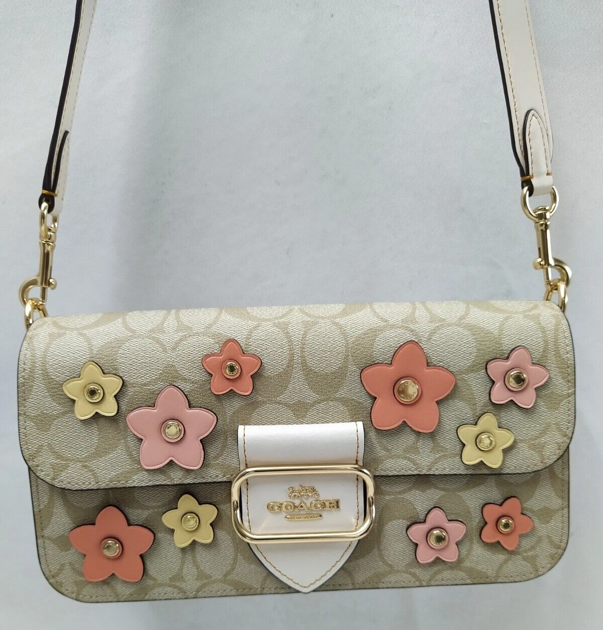 Coach Morgan in tela firmata con applique floreale a tracolla Nuova con etichette $498