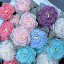 10pcs Artificial Mesh Chiffon Flowers 3D Rose Handmade for Hair Accessories DIY