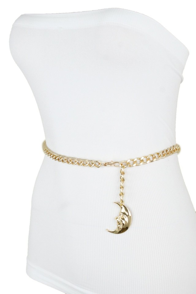 Anna-Kaci Womens Celestial Moon and Sun Charm Metal Waist Chain Belt