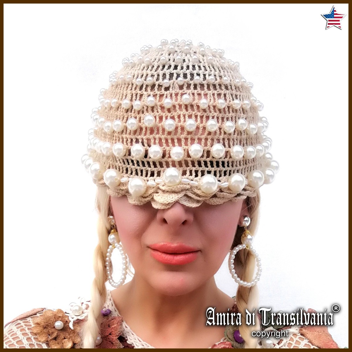 hat cap bonnet crochet weeding accessories pearl luxury couture