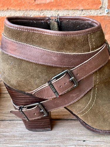 Gianni Bini Olive Suede Leather Ankle Boots Side Zip 10M EXCELLENT - Picture 5 of 8