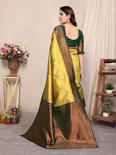Indian Bollywood Party Fashion Women's Kanjivaram Style Soft Silk Banarasi Saree - 第 2/4 張圖片