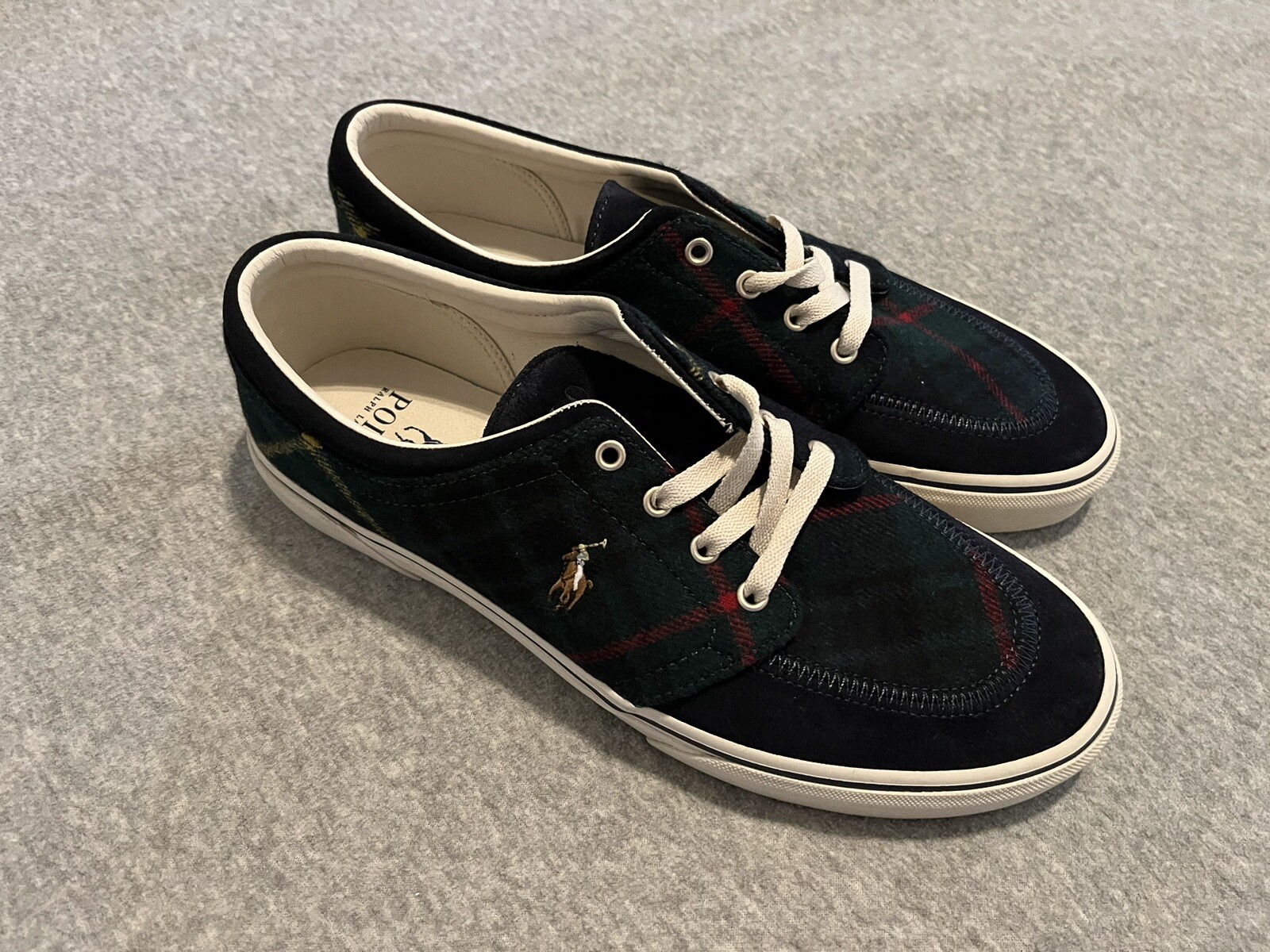 Polo Ralph Lauren Faxon X Tartan scarpe pony a quadri in pelle taglia 10 nuove