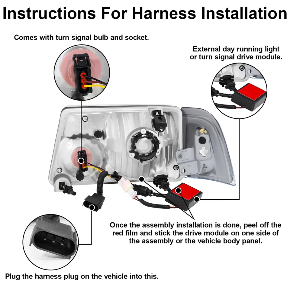 For 2001-2011 Ford Ranger Pickup LED Tube Black Headlights Headlamps Left+Right Foto 3 de 4