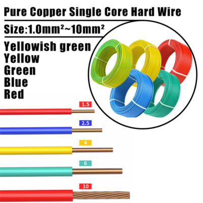 BV Pure Copper Single Core Hard Wire 1/1.5/2.5/4/6/10mm² PVC Insulated 5 Colors