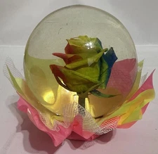 Rainbow Rose Glass Bubble 6.5” Tall by Mexiflower Pink Foil/ Blue Ribbon Rainbow