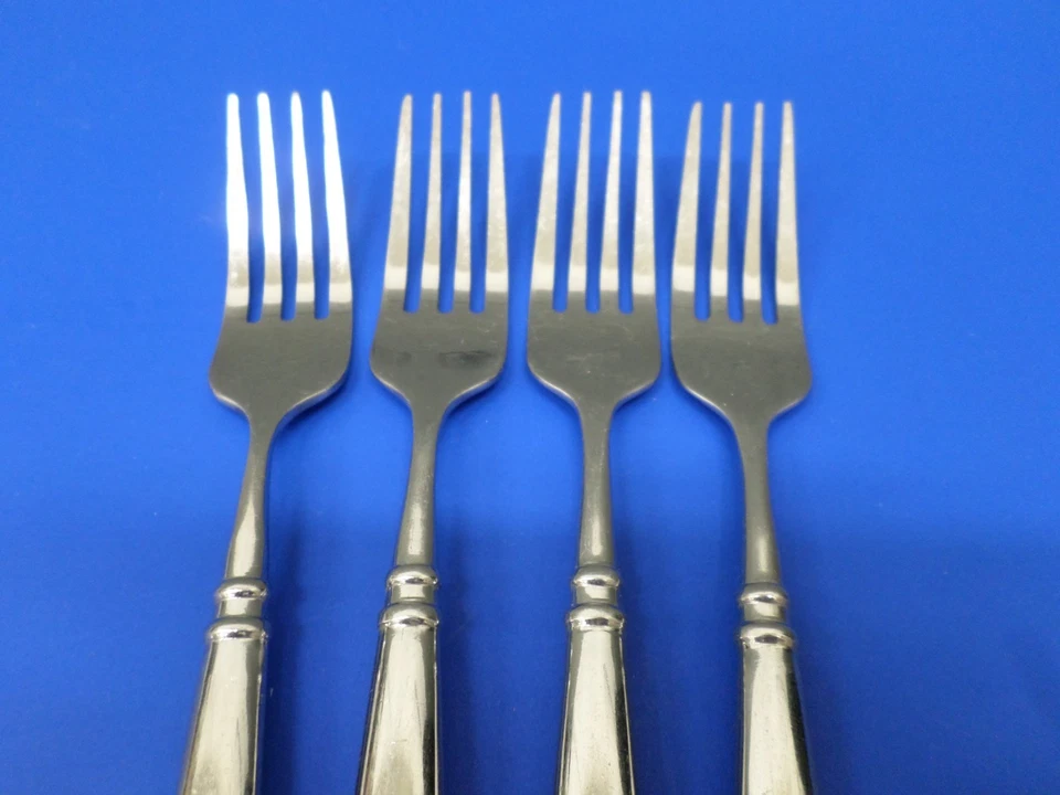 4 Farberware STEPHANIE Glossy Banded Tip Heel Stainless Flatware 8" DINNER FORKS - Image 3 of 4