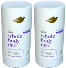DOVE WHOLE BODY DEODORANT ANTI-FRICTION STICK COCONUT  VANILLA 2.6oz -Pack of 2