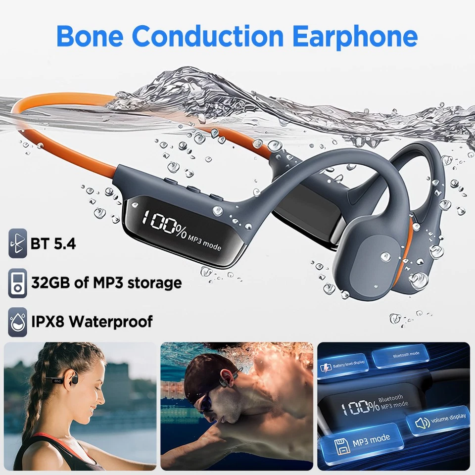 Mpow Auriculares de conducción ósea de natación Bluetooth Auriculares inalámbricos Reproductor de MP3 32G Foto 3 de 4