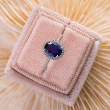 2Ct Oval Cut Lab-Created Blue Sapphire Engagement Ring 14K white Gold Plated