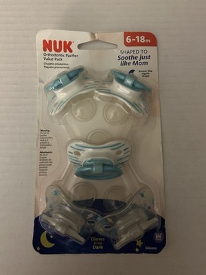 NUK 5 Pack ORTHODONTIC PACIFIERS 6-18 Months GLOW IN THE DARK BP1
