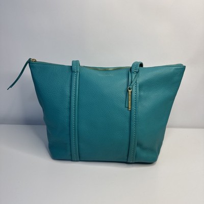 VERA BRADLEY Pebbled Leather Teal Mallory Purse Large Tote Bag