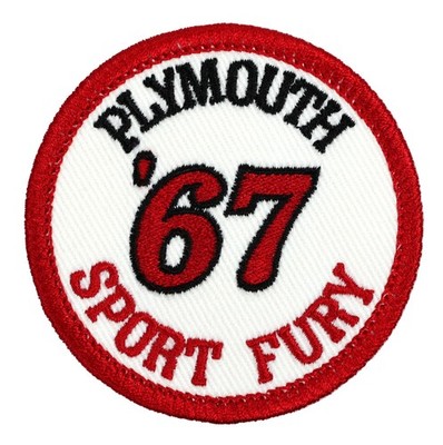 1967 Plymouth Sport Fury Embroidered Patch Ivory/Dark Red Iron-On Sew-On Hat Bag