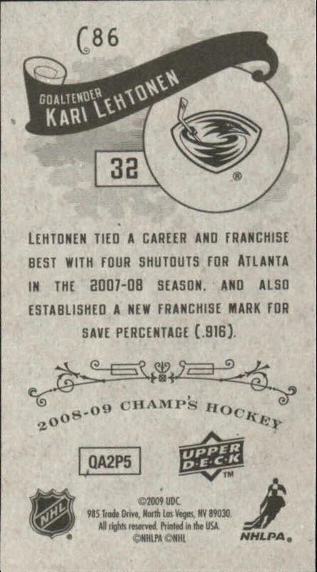 2008-09 Upper Deck Champ's Mini #C86 Kari Lehtonen - HKY - Image 2 of 2