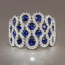 Lab Created Blue Sapphire 2.90Ct Round Cut Cluster Ring 14K White Gold Plated