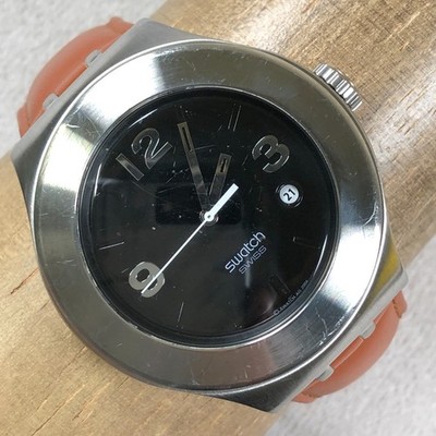 Swatch Irony Men AG2004 Dress Swiss Brown Leather Band Quartz 44mm Watch  1/2