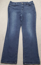 NYDJ Marilyn Straight Leg Jeans Womens 14 Blue Denim Faded Dark Wash Mid Rise