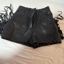 Vintage Black Leather Fringe Shorts Soft Lined Western Cowgirl Size 8 Runs Small