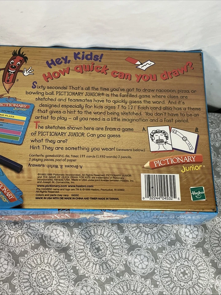 Juego de mesa de dibujo clásico Pictionary Junior vintage 1999 sellado de fábrica nuevo Foto 3 de 4