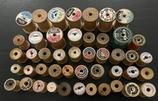 Mixed Lot 46 Empty Vtg Wooden Thread Spools Coats & Clark's  + More!