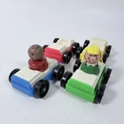 Vintage Fisher-Price Little People 2 Wood Figures, 4 Cars