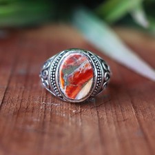Oval Gemstone Design Ring Statement Jewelry, Oyster Copper Turquoise Sterling
