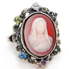 Swiss Marcasite Cameo Jesus 925 Solid Sterling Silver Ring Sz 6 PC6 — photo 2