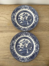 Vintage Old Willow Blue & White Ironstone Side Plates 17cm Pair of 2