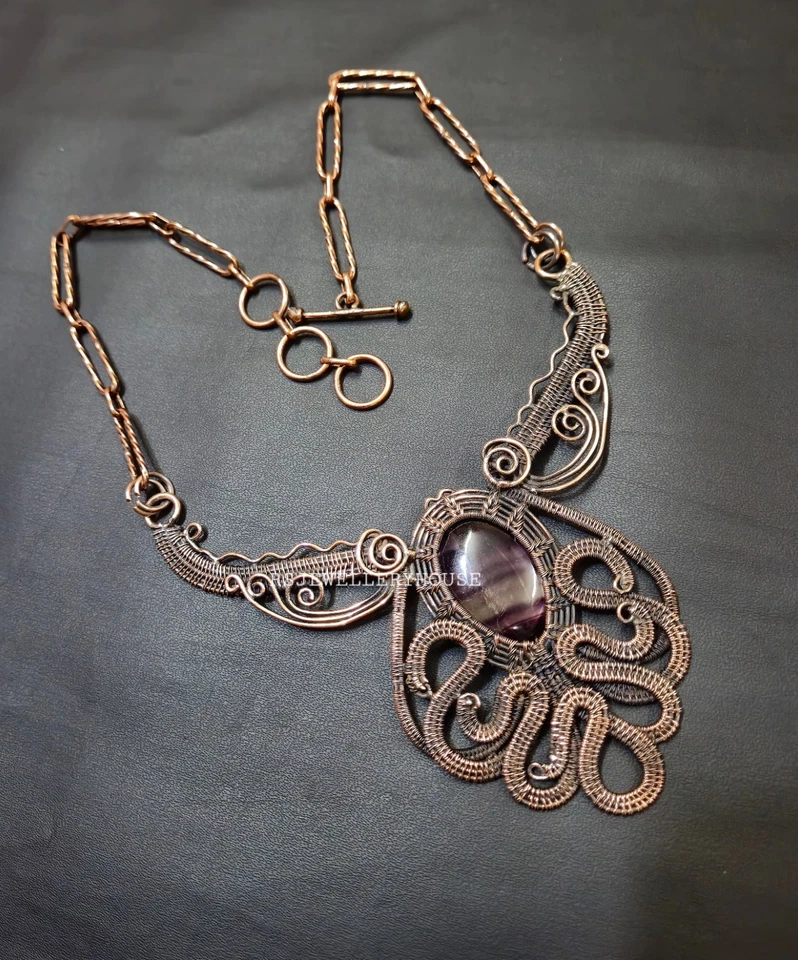 Multi Fluorite Necklace Wire Wrapped Jewelry Octopus Jewelry Fluorite Gemstone - Image 3 of 4