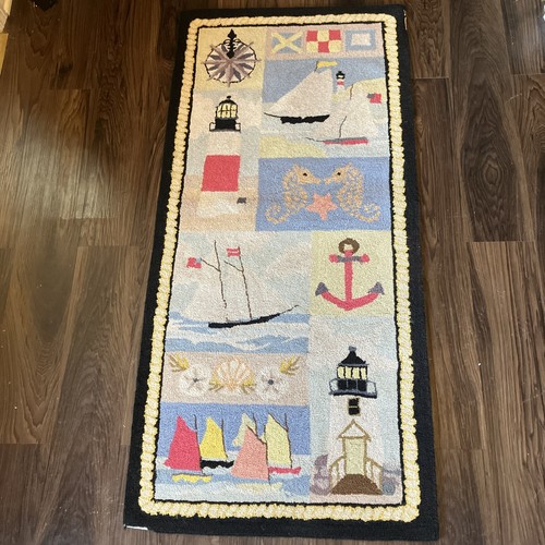 Claire Murray Wool Rug Nautical Nantucket Boats Rainbow Fleet 2001 24x52 RAREHTF
