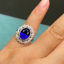 Blue Oval Cut Simulated CZ Double Halo 925 Sterling Silver Anniversary Gift Ring