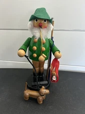 Vtg German Wooden Hunter Incense Smoker Burner Figure w Rifle Rabbit & Dog Cabin