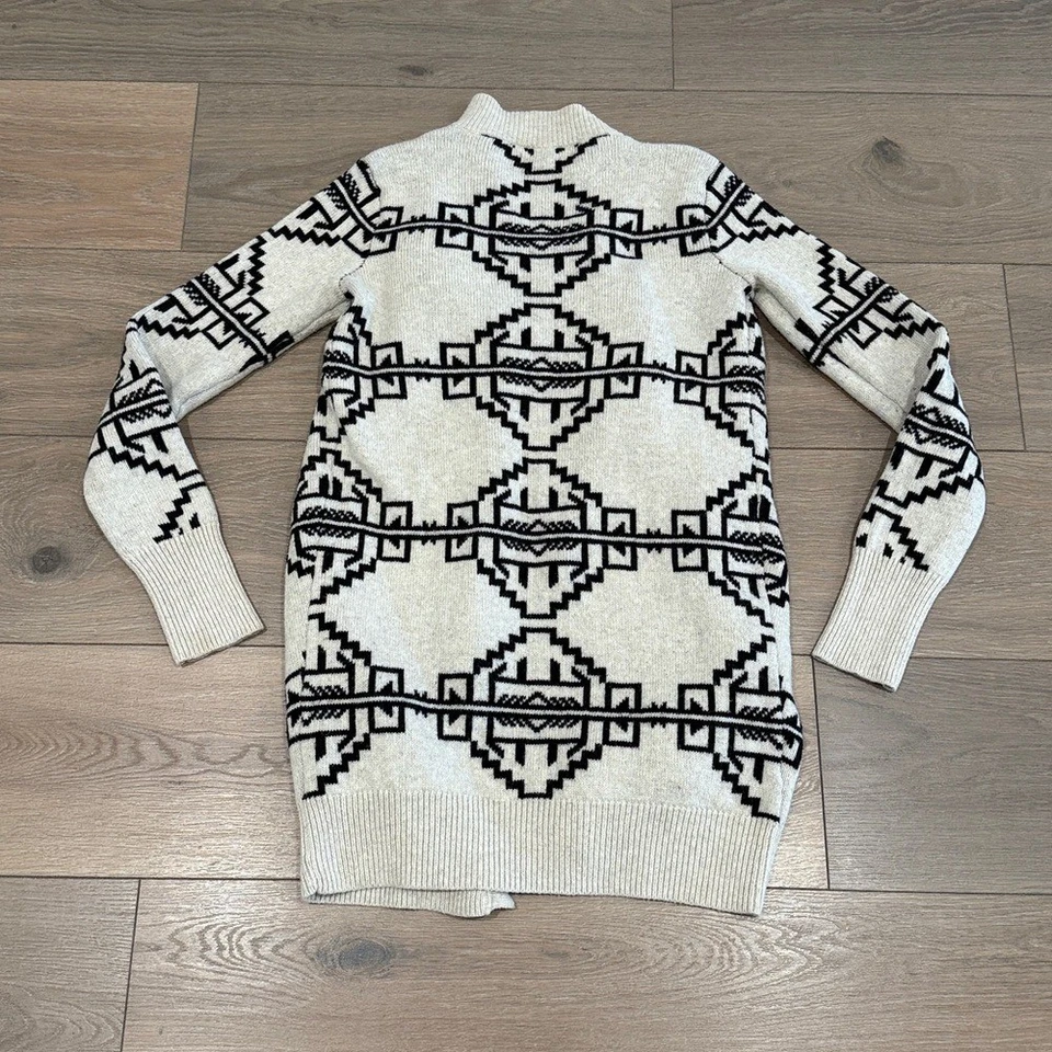 Cárdigan STARING AT STARS Crema Negro Azteca Drapeado Frente Abierto Algodón Talla XS Foto 4 de 4