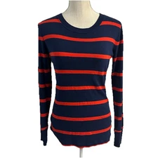 Gap Super Soft Womens Shirt Size MEDIUM Navy Blue Red Striped Top