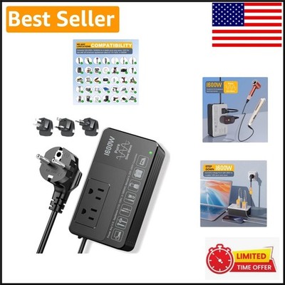1600W Pure Sine Wave Voltage Converter for International Travel - Plug & Play