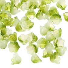 Glass Trumpet Flower Beads, 50 Pcs Gradient Flower Bead Charm, Olive Green