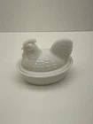 Vintage Milk Glass Chicken Hen On Nest Dish 5”W, 5”H, 4” W