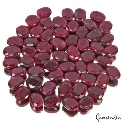 Certified 1280 Cts/56 Pcs Natural Dark Red Ruby Oval Faceted Cut Loose Gems Lot