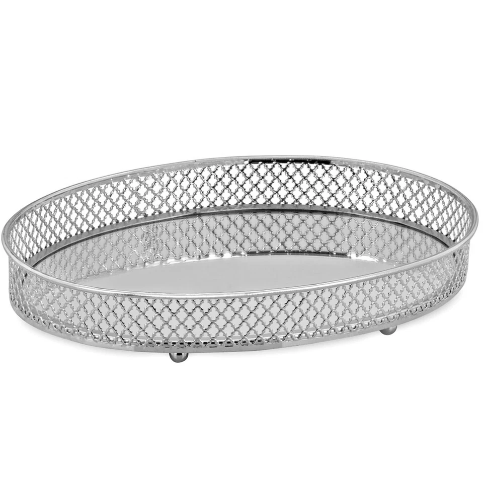 Deko Tablett 30.5x21 cm oval Galerie Spiegeltablett antik Silber & 4 Kugelfüßen - Bild 1 von 1