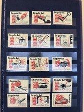 Etykiety na zapałki NRD Riesa „Ein good Rat” 1966 nr 15/1–15/15 kompletne