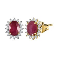 TJC 3.28ct Ruby Halo Stud Earrings for Women in 18ct Gold Over Silver Push Back
