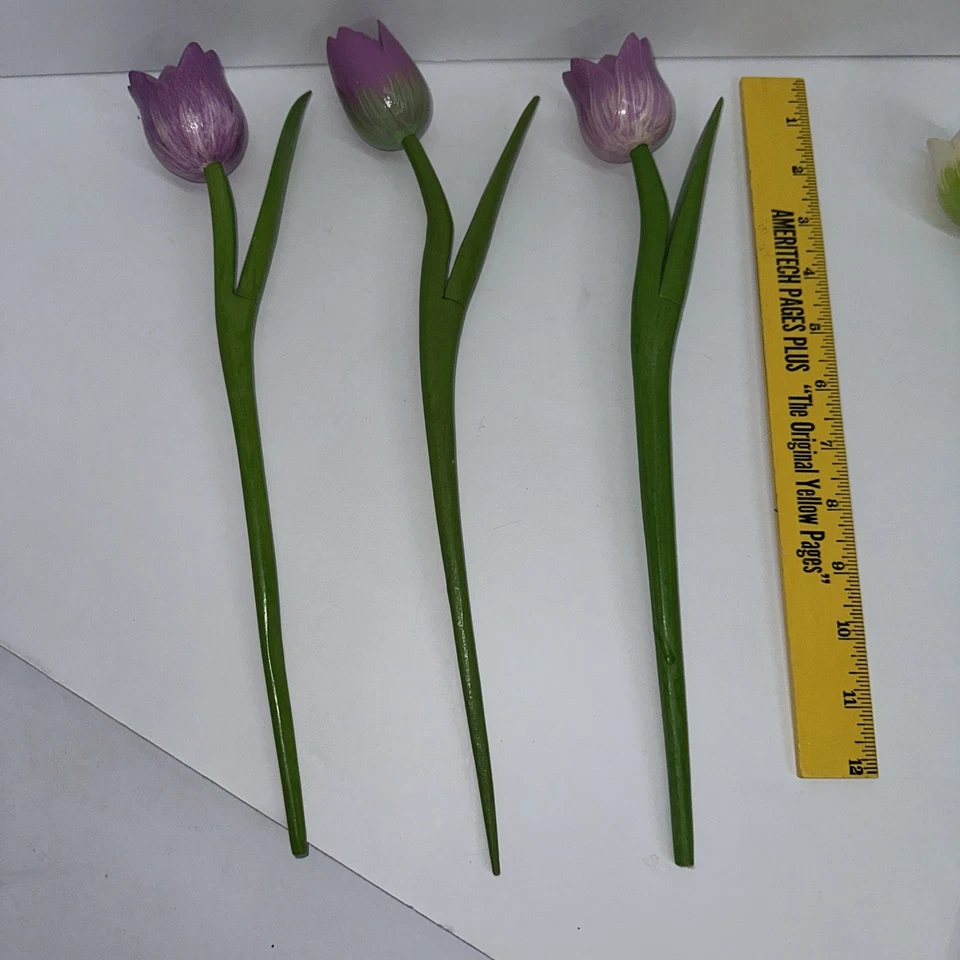 Tulipanes de madera, juego de 10 tulipanes de primavera, decoración de mesa de flores de 13”, madera hecha a mano Foto 2 de 4